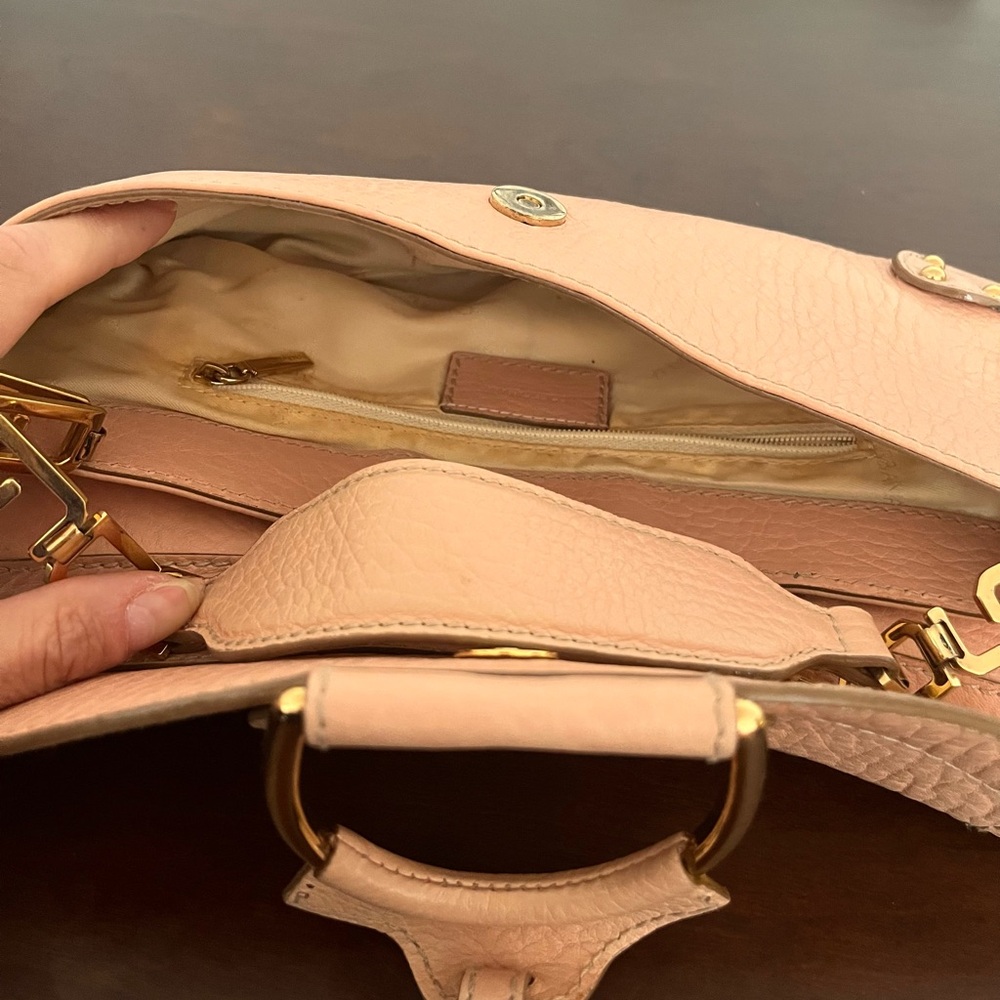 Blush Leather Shoulder Bag with Gold Accents - Picture 5 of 5